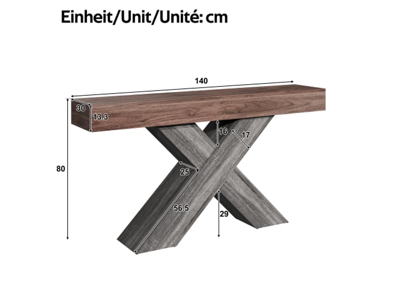 Console étroite à pieds en x – effet bois, panneau de particules, table d’appoint pour couloir et salon - Conforama C
