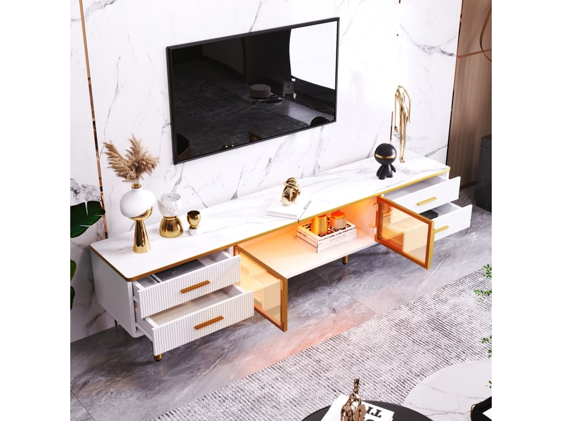  Ensemble salon moderne - meuble tv 170x37x47,5 cm - table basse 100x50x40 cm - verre trempé - led rgb  - Conforama W