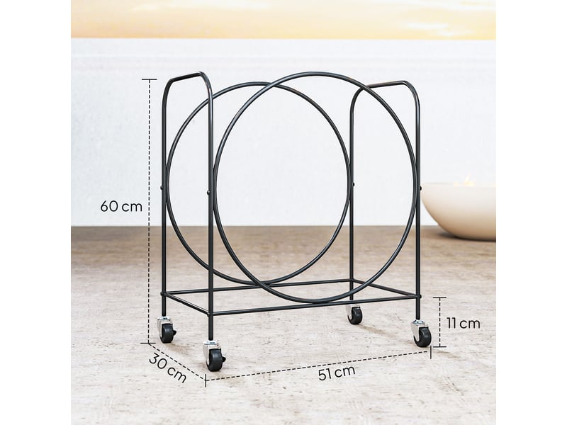  Porte-bûches métallique sur roulettes, double anneau, 20 kg, 51 x 30 x 60 cm, noir  - Conforama E