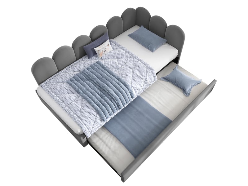  Lit gigogne enfant 90x200 cm avec lit tiroir intégré - style moderne et gain d’espace - velours gris - sans matelas  - Conforama A