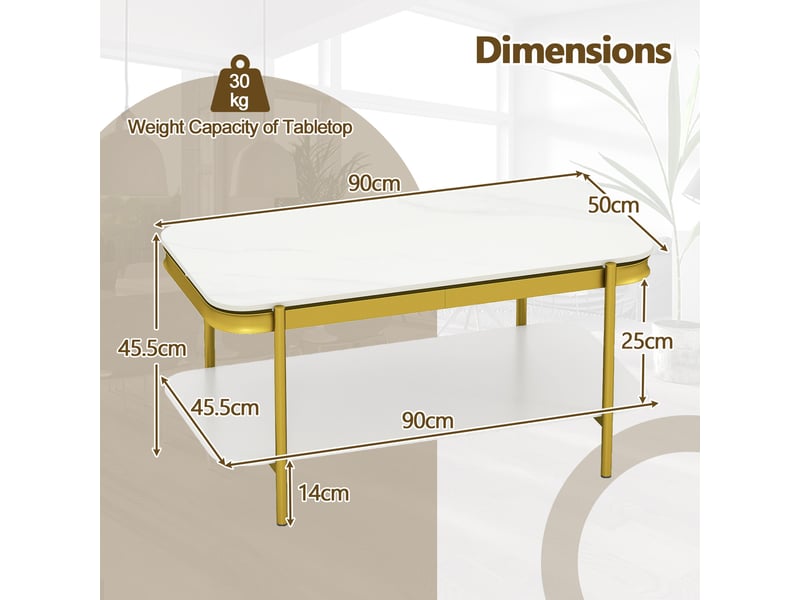  Entretien facile, table basse rectangulaire 2 niveaux avec plateau en pierre frittée et étagère en métal  - Conforama E