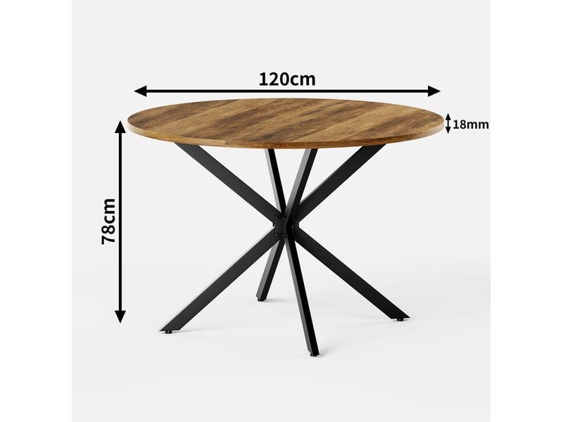  Table à manger ronde, 120x120x78 cm, table, repas, pratique, plateau aggloméré, piètement métal, coloris marron et noir  - Conforama C