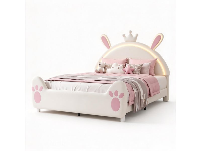  Lit enfant tête de lit lapin 140x200 cm coloris beige  - Conforama A