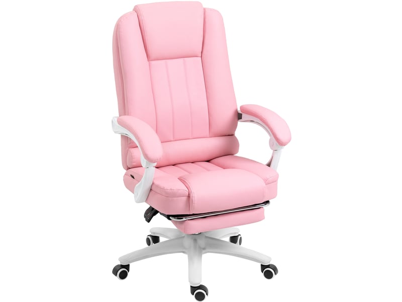  Chaise de bureau rose en cuir régénéré avec repose-pieds, dossier inclinable 135° et hauteur réglable 47-55 cm  - Conforama A