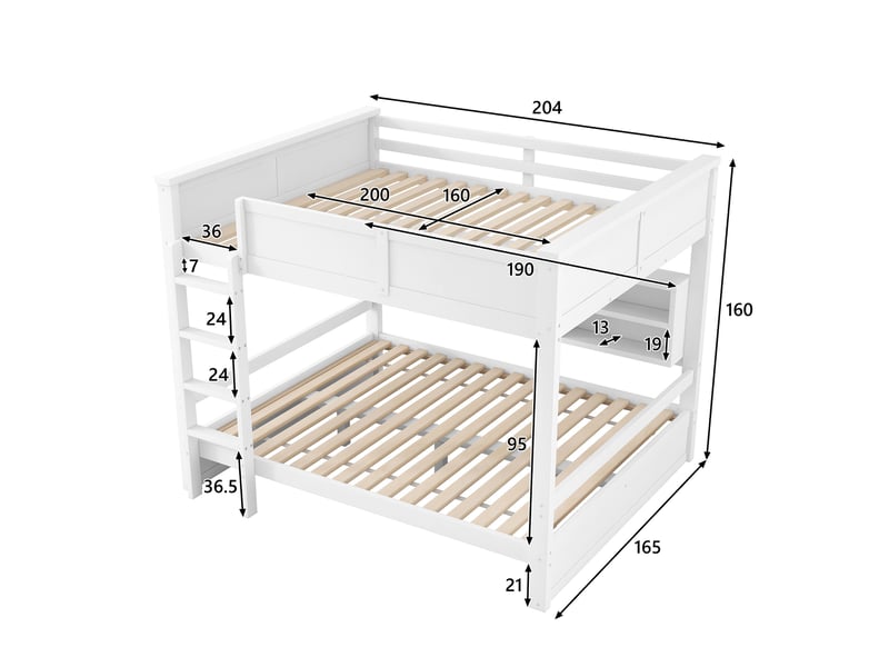 Lit superposé 160x200 cm, lit double adulte et enfant gain de place avec armoires de rangement et éclairage led, blanc - Conforama E