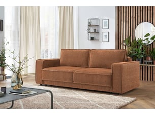 Canapé droit convertible BOBOCHIC EMILE 3 places Tissu orange avec coffre de rangement