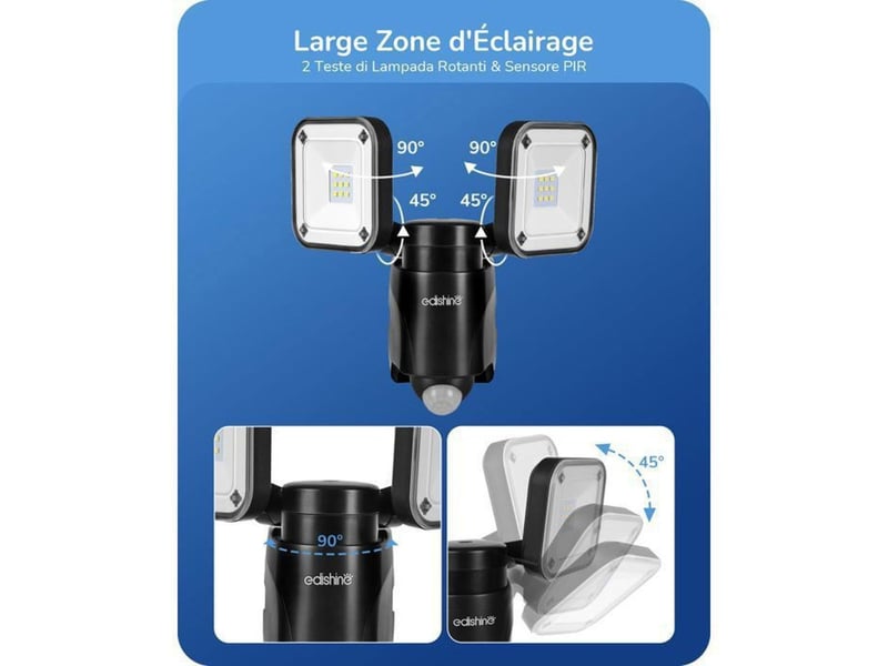 Projecteur exterieur led sans fil 800 lm 6000k pir ip44 2 tetes rotatives 370618_AABFD50284_6_DROPFR - Conforama B