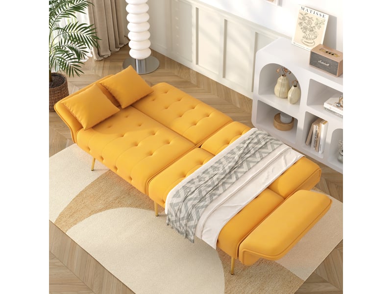 Canapé convertible 2 places, canapé en velours moderne avec dossier et accoudoirs réglables, pieds en métal doré, pour salon. - Conforama R