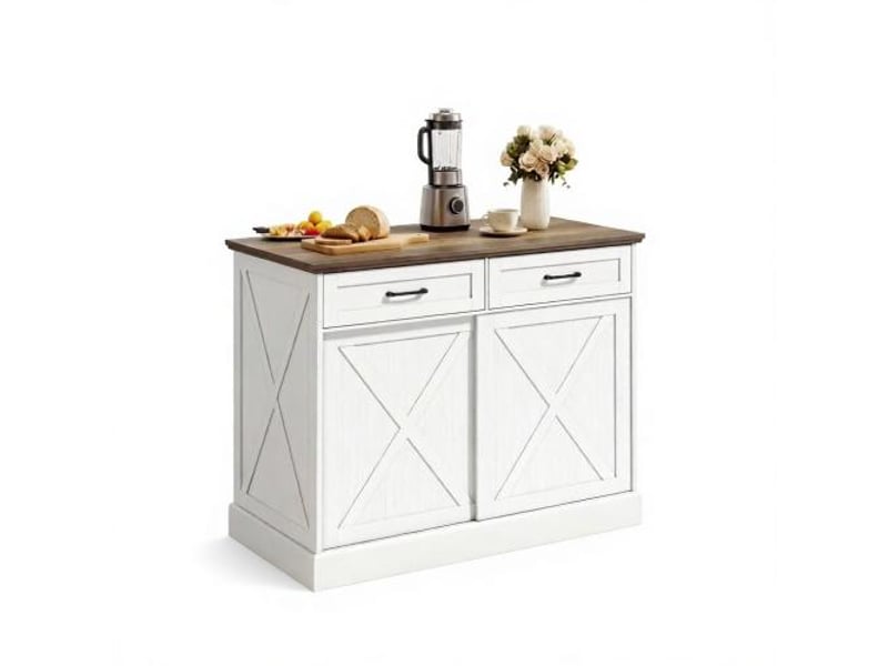  Île de cuisine multifonctionnelle - marron et blanc - mdf et panneau de particules - 40 kg 106.4x57x92cm - Conforama A