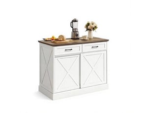 Île de cuisine multifonctionnelle - marron et blanc - mdf et panneau de particules - 40 kg