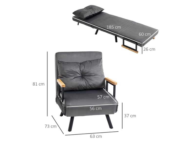  Fauteuil-lit 1 place gris foncé avec dossier réglable 5 positions  - Conforama C