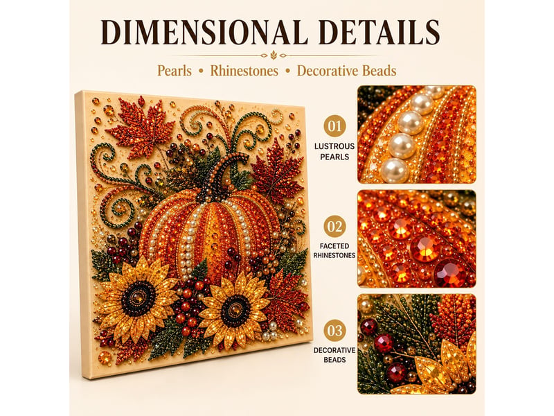 Kit de peinture perles automnal avec cadre – art diamant citrouille, perles et strass, pour adultes et débutants - Conforama C