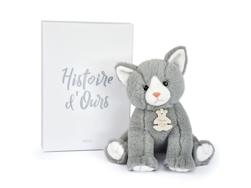  Peluche bebe chat gris avec boite HO3156 - Conforama A