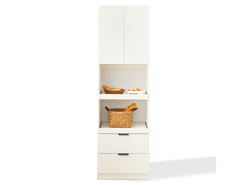  Buffet de cuisine - 59.5x45x200 cm - meuble de rangement haute avec portes, tiroirs, tablettes et anti-basculement - blanc  - Conforama A