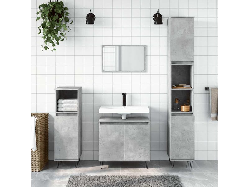  Amoire de salle de bain gris béton 58x33x60cm bois d'ingénierie shl4622  - Conforama B