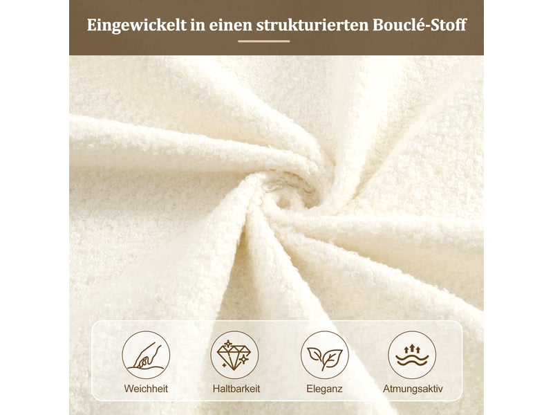  Lit coffre enfant, lit simple rembourré, 90x200 cm, coffre hydraulique, sommier à lattes, tête capitonnée, bouclé beige  - Conforama E