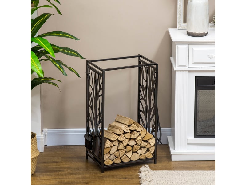  Porte-bûches en acier noir, 4 accessoires, capacité 100 kg, 46 x 30 x 70 cm  - Conforama D