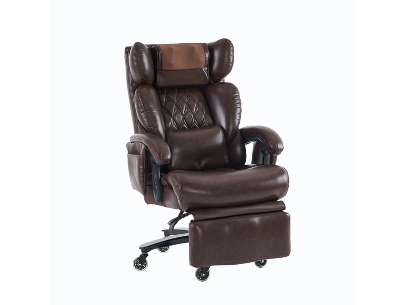 Chaise de bureau massante chauffante avec repose-pieds, dossier inclinable et poches latérales en cuir pu marron - Conforama A
