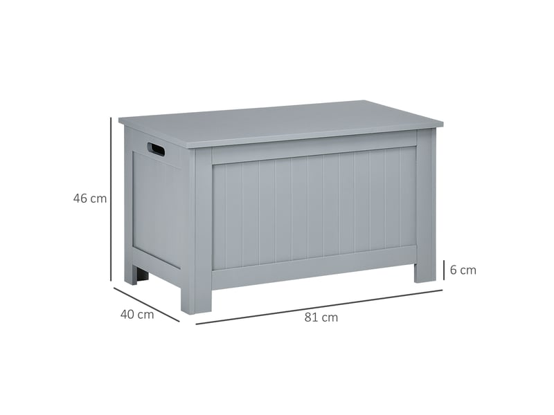  Coffre de rangement avec charnières de sécurité boîte de rangement en bois coffre à jouets couvercle gris rabattable  - Conforama C