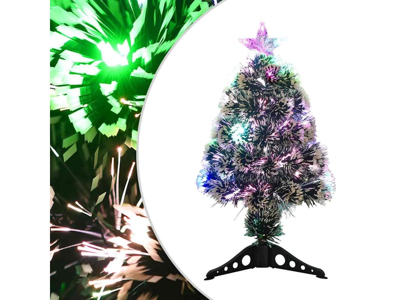 Arbre de noël, sapin de noël pré-éclairé vert et blanc 64 cm fibre optique - Conforama B