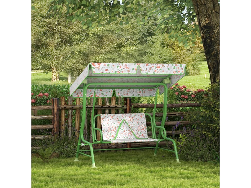 Balançoire d'extérieur 2 places pour enfants avec auvent réglable et ceintures de sécurité, 112 x 75 x 120 cm, verte - Conforama C