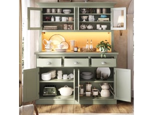 Buffet de cuisine haut 140x40x180 cm buffet vitrine avec 6 portes vitrée, 3 tiroirs étagères réglables, led rgb, vert