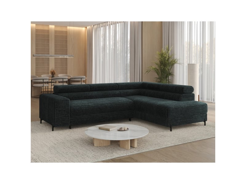 Canapé d'angle colesia convertible 5 places vert foncé velours côtelé – droit – 274x200cm - Conforama B