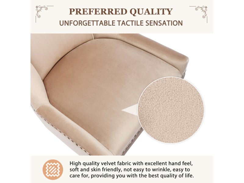  Chaise de salle à manger luxueuse, 2 pcs, velours, rembourrée avec garniture cloutée, pieds en bois, beige  - Conforama R