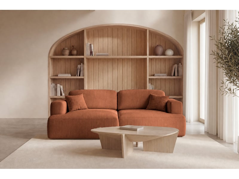  Chiara - canapé d'angle convertible petit velours côtelé 4 places terracotta gauche  - Conforama D