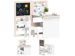 Table enfant avec chaise 3 en 1 avec chevalet pliable étagères de rangement, rouleau de papier - 3 à 8 ans, blanc