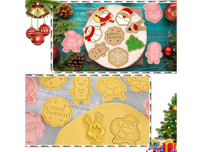  Lot de 8 emporte pièces noël patisserie pour enfants, emporte-pièces 3d en plastique avec poussoir, moule à biscuit de noël  - Conforama B