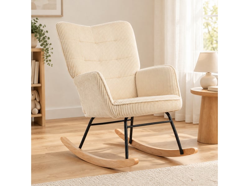  Fauteuil à bascule modenvie en velours côtelé beige 71 x 98 x 101 cm  - Conforama D