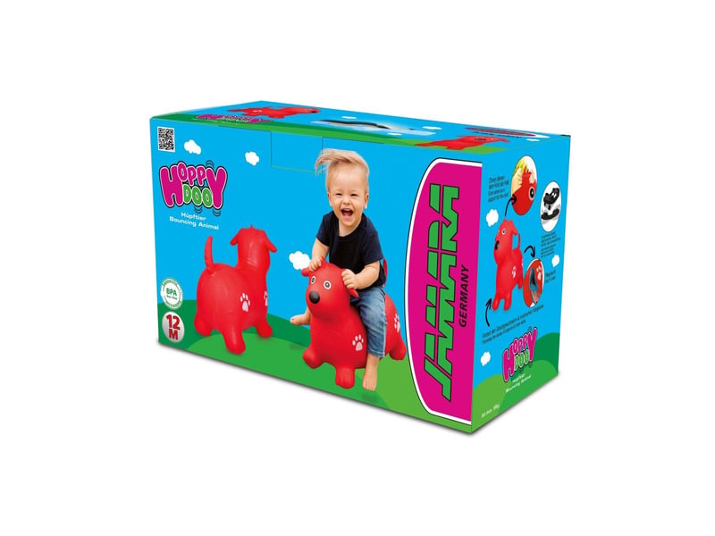  Animal rebondissante chien hoppydoo rouge avec pompe 460454 - Conforama D
