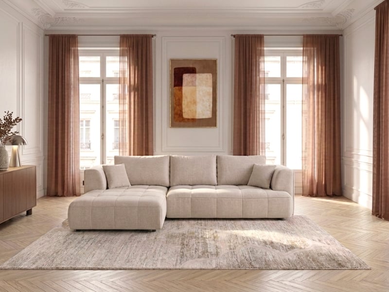 Bobochic canapé d'angle convertible avance-recule électrique clovis tissu lisse beige angle gauche CLOVIS - Conforama B