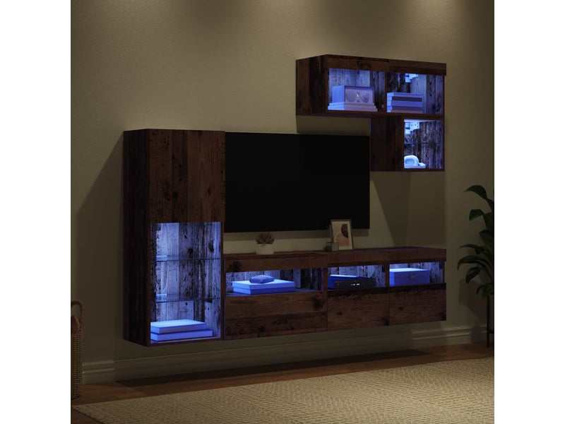 Meubles tv - banc tv - meuble de rangement muraux 6 pcs bois ancien bois d'ingénierie - Conforama E