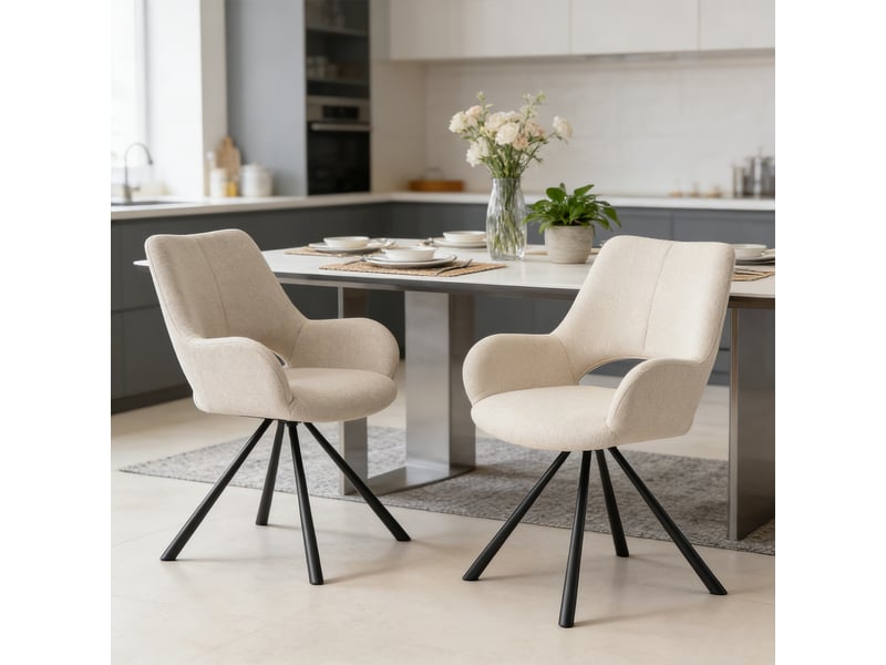  Lot de 2 chaise de salle à manger avec accoudoirs, pieds métal, beige  - Conforama B