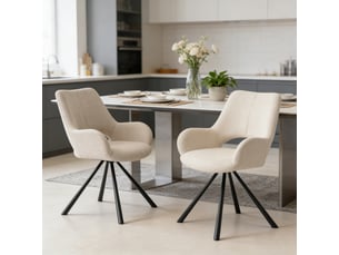 Lot de 2 chaise de salle à manger avec accoudoirs, pieds métal, beige