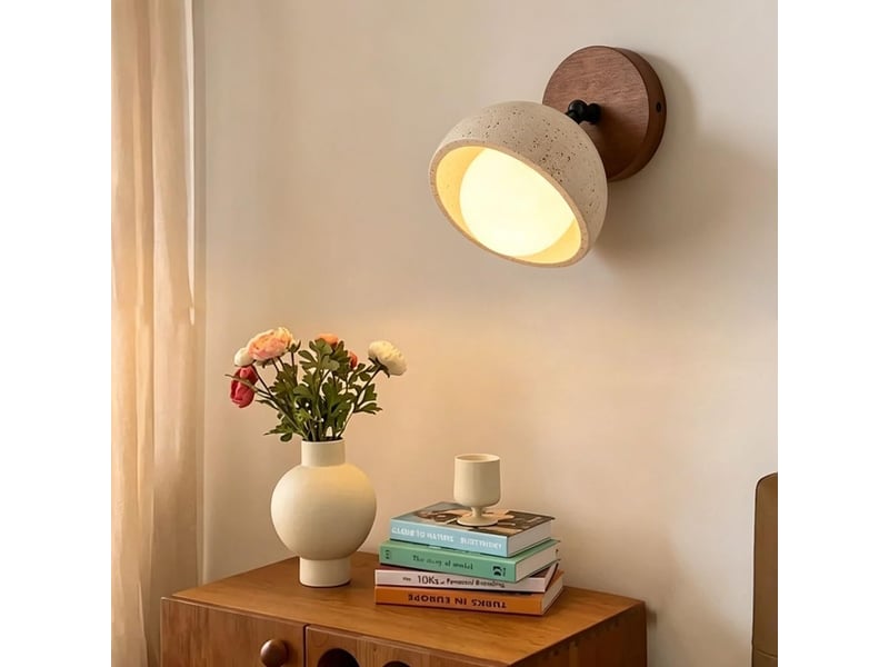  Applique murale en travertin style wabi-sabi orientable applique miroir salle de bain d15cm lumière chaude  - Conforama D