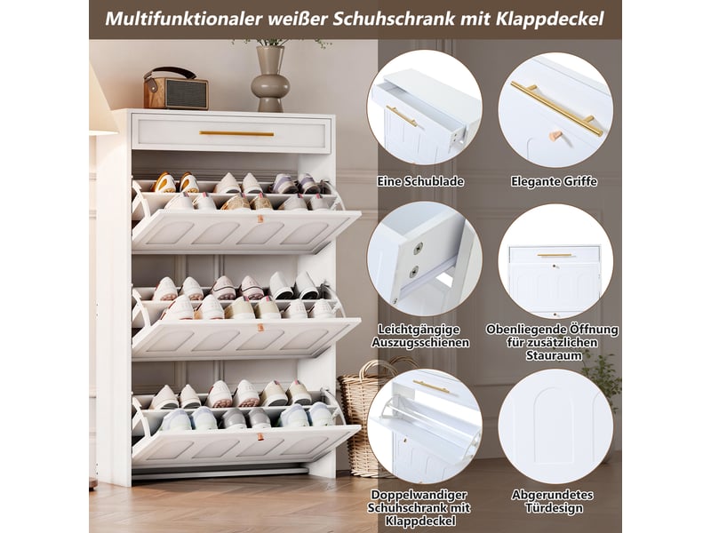  Meuble à chaussures 1 tiroir 6 étagères en mdf blanc 70 x 25 x 123.5 cm  - Conforama D