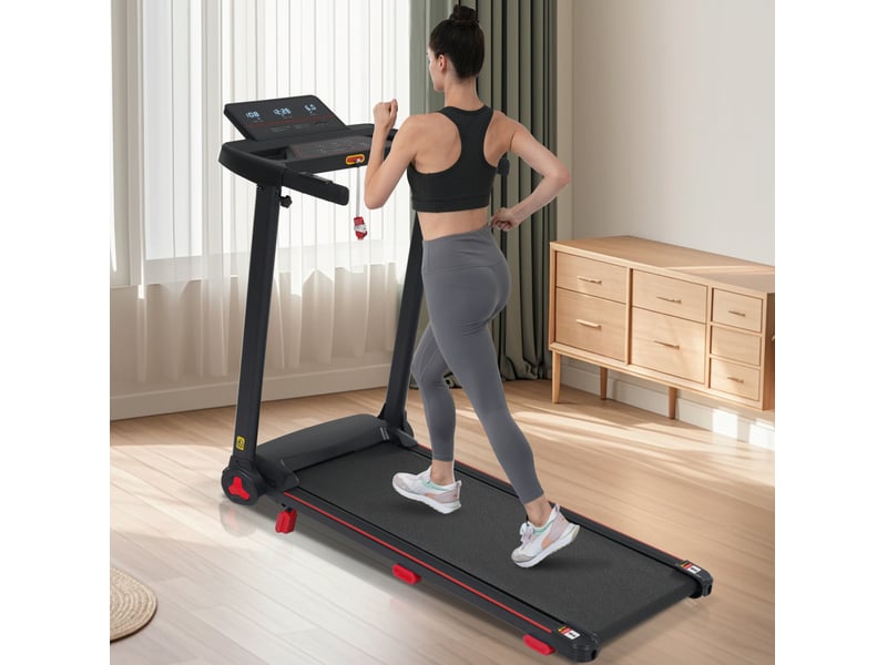  Tapis de course pliable 121x50x94 cm noir en métal, inclinaison 8 %, vitesse 14 kmh et 12 programmes  - Conforama B