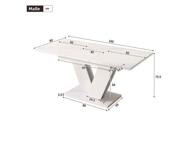  Ensemble table et chaises, table rectangulaire extensible en mdf blanc, 6 chaises avec rotation à 360°, velours beige  - Conforama D