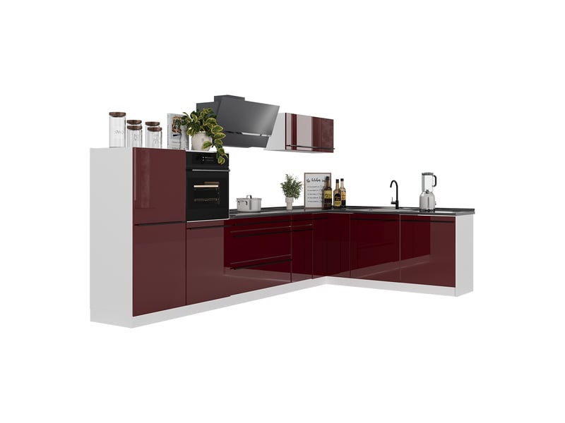  Vicco cuisine en angle, rouge brillantblanc, 347 x cm plan de travail marbre  - Conforama E