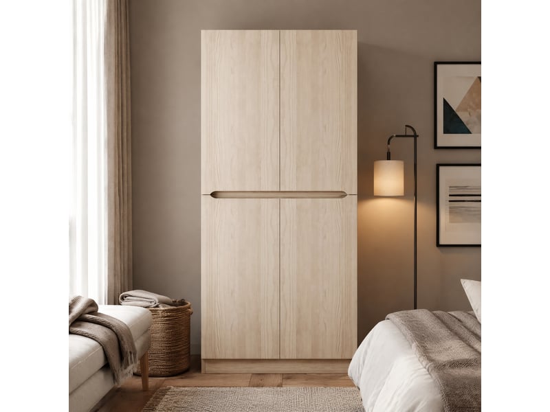  Armoire 2 portes avec penderie, grand compartiment bas et niche latérale pour chambre, bois naturel, 70 × 40 × 170 cm  - Conforama C