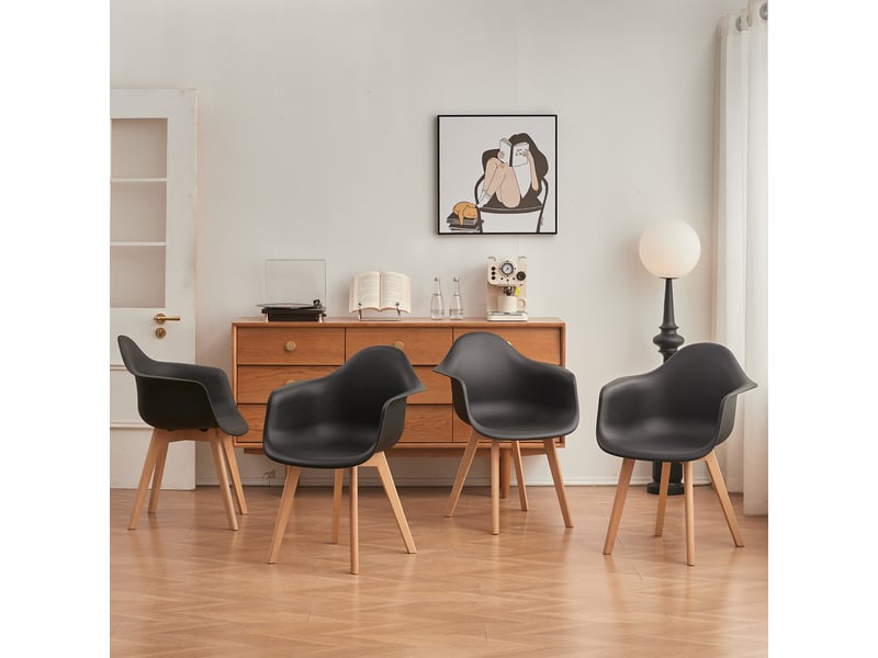  Lot de 4 chaises de salle à manger -pieds en hêtre - chaises de salle à manger scandinaves - noir  - Conforama C