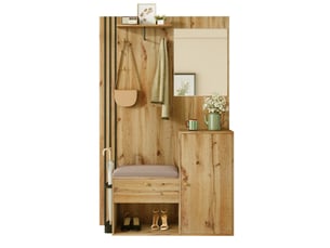 Meuble d'entrée 185 cm, meuble mural de salon, étagère, armoire, meuble à chaussures et miroir, mdf, couleur bois clair