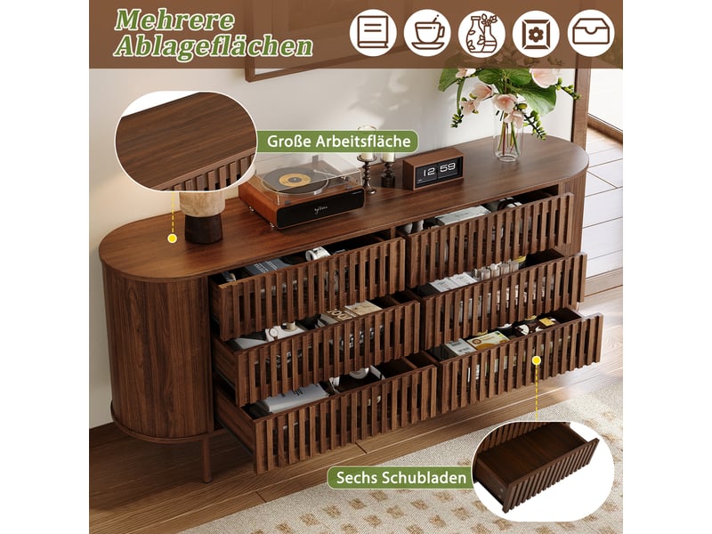  Buffet 6 tiroirs en mdf et métal coloris noyer 160 x 40 x 70 cm N625P488110111N - Conforama D