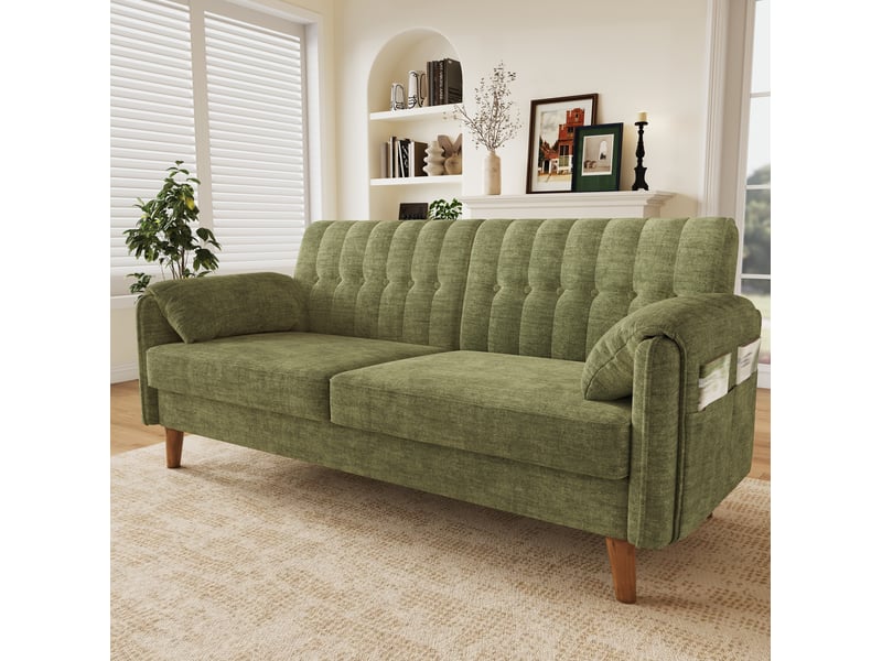  Canapé 2 places 161,5x79x83,5 cm avec poches latérales chenille vert  - Conforama C