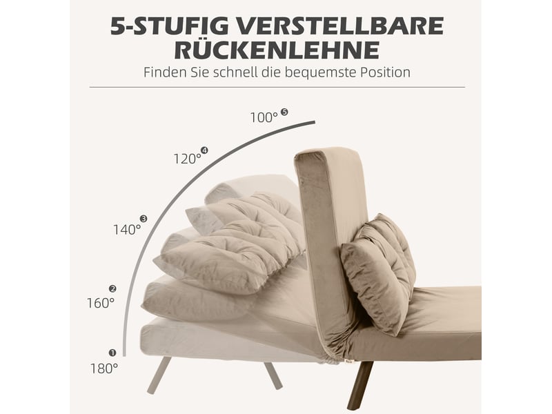  Canapé droit convertible 2 places en tissu effet velours marron clair, dossier réglable sur 5 positions, couchage 183 cm  - Conforama E
