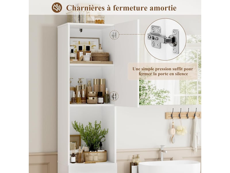  Meubles colonnes de salle de bain armoire de rangement haute placard sur pied avec portes tiroir blanc 37x30x180cm  - Conforama D