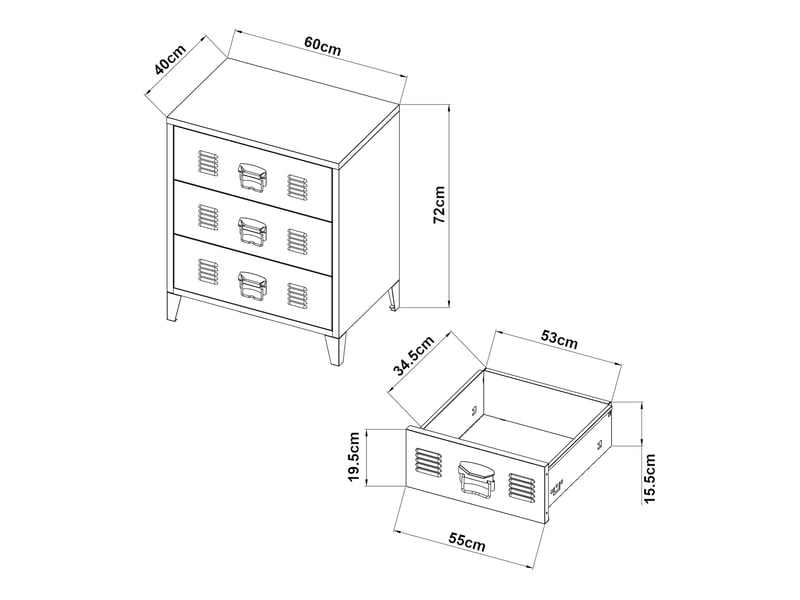 Commode meuble de rangement pratique entrée salon chambre métallique avec 3 tiroirs acier 72 x 60 x 40 cm violet 03_0009305  - Conforama B